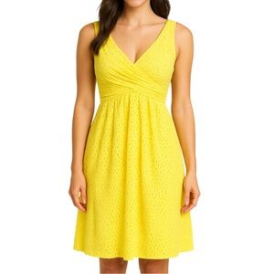 Nine West Sleeveless Yellow Eyelet V-Neck Dress - Size 2
